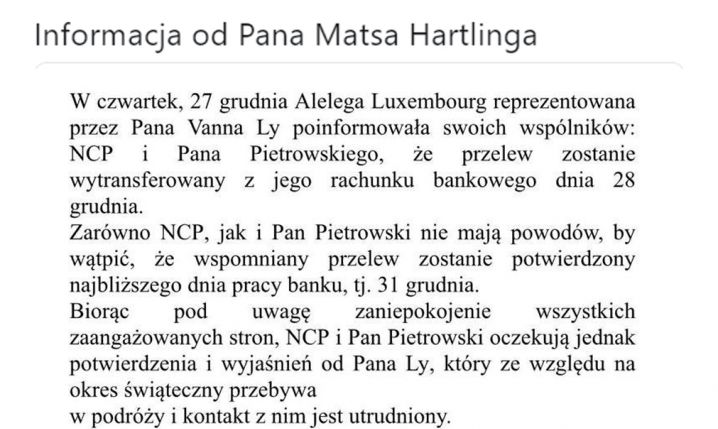 Informacja od Matsa Hartlinga ws. przelewu dla Wisły Kraków! :D